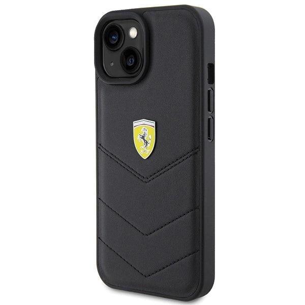 Ferrari Quilted Metal Logo Case til iPhone 15 - sort