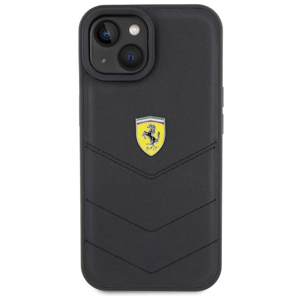 Ferrari Quilted Metal Logo Case til iPhone 15 - sort