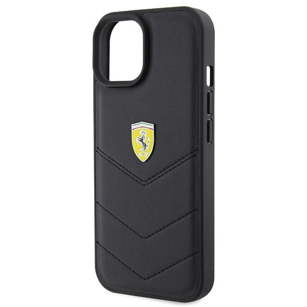 Ferrari Quilted Metal Logo Case til iPhone 15 - sort