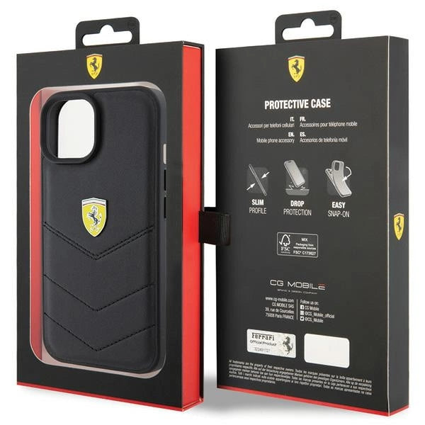 Ferrari Quilted Metal Logo Case til iPhone 15 - sort