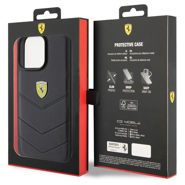 Ferrari Quilted Metal Logo case til iPhone 15 Pro Max - sort