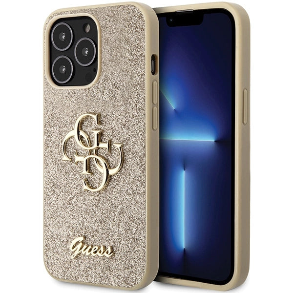 Guess GUHCP13LHG4SGD-kasse til iPhone 13 Pro / 13 - guld Glitter Script Big 4G