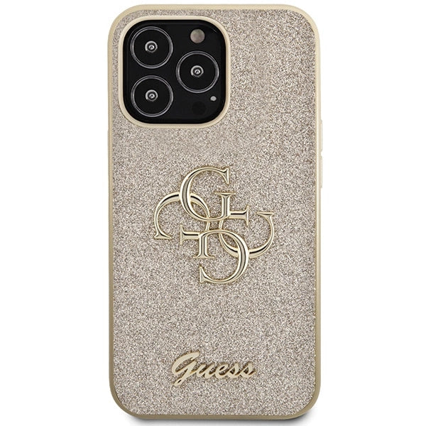 Guess GUHCP13LHG4SGD-kasse til iPhone 13 Pro / 13 - guld Glitter Script Big 4G