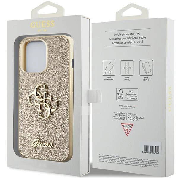 Guess GUHCP13LHG4SGD-kasse til iPhone 13 Pro / 13 - guld Glitter Script Big 4G