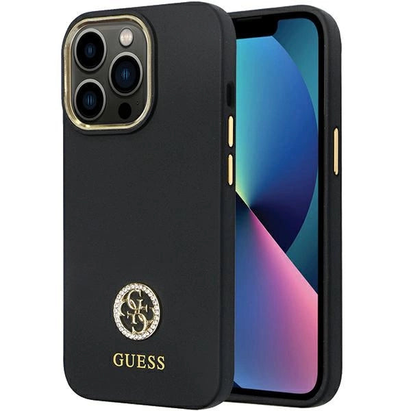 Guess GUHCP13LM4DGPK fodtøj til iPhone 13 Pro / 13 - sort Silicone Logo Strass 4G