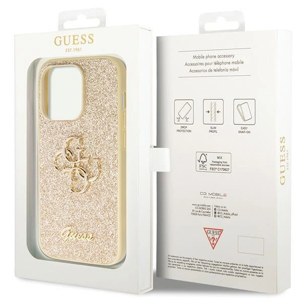 Guess GUHCP14LHG4SGD-kasse til iPhone 14 Pro - guld Glitter Script Big 4G