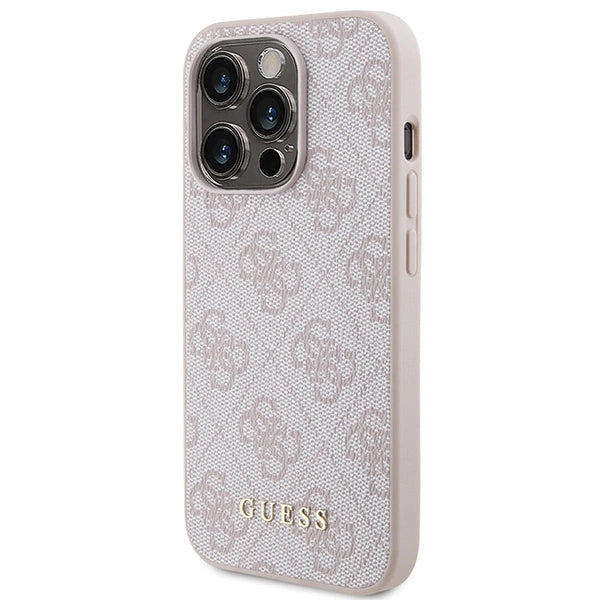 Guess 4G Metal Gold Logo-hylster til iPhone 15 Pro - pink