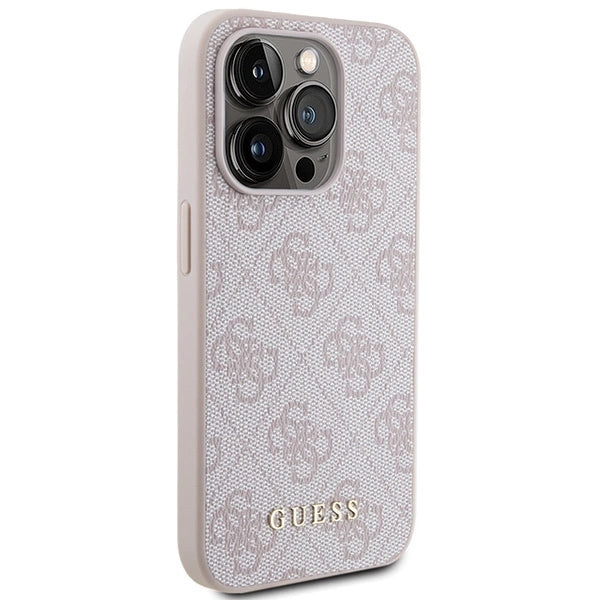 Guess 4G Metal Gold Logo-hylster til iPhone 15 Pro - pink
