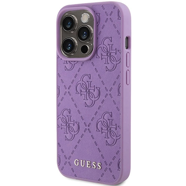 Guess læder 4G Stemplet case til iPhone 15 Pro - lilla