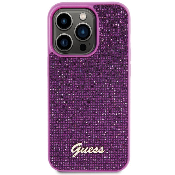 Guess Disco Metal Script-hylster til iPhone 15 Pro - pink