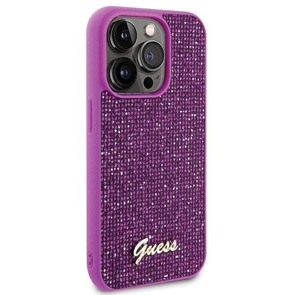 Guess Disco Metal Script-hylster til iPhone 15 Pro - pink