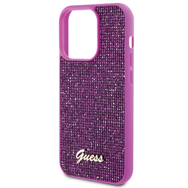 Guess Disco Metal Script-hylster til iPhone 15 Pro - pink