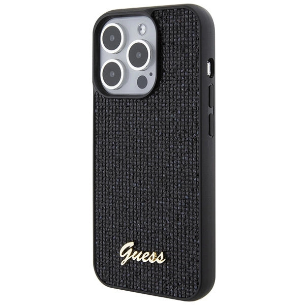 Guess Disco Metal Script-hylster til iPhone 15 Pro - sort