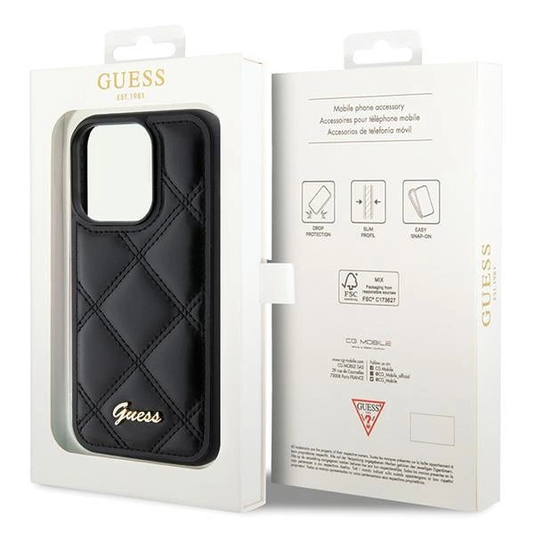 Guess Quilted Metal Logo case til iPhone 15 Pro - sort