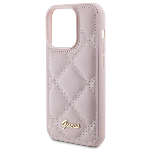 Guess Quilted Metal Logo Case til iPhone 15 Pro - pink