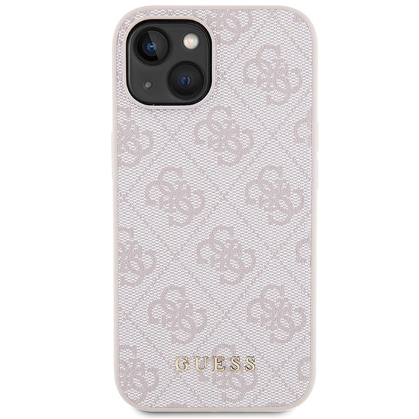 Guess 4G Metal Gold Logo-hylster til iPhone 15 - pink