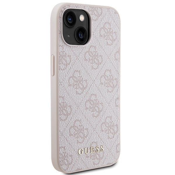Guess 4G Metal Gold Logo-hylster til iPhone 15 - pink