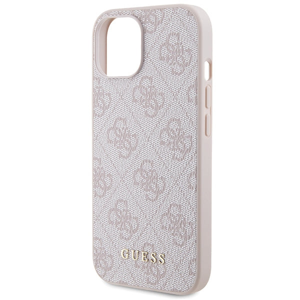 Guess 4G Metal Gold Logo-hylster til iPhone 15 - pink