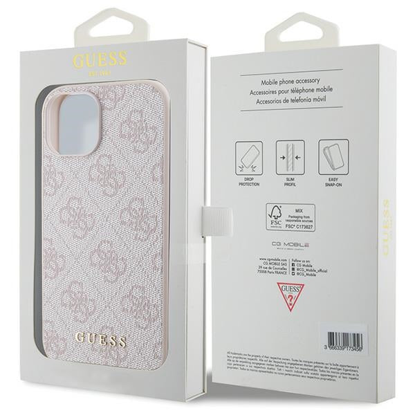 Guess 4G Metal Gold Logo-hylster til iPhone 15 - pink