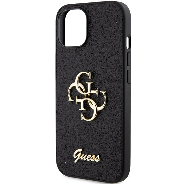 Guess Glitter Script Stor 4G-kasse til iPhone 15 - sort