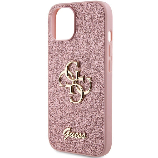 Guess Glitter Script Stor 4G-kasse til iPhone 15 - pink