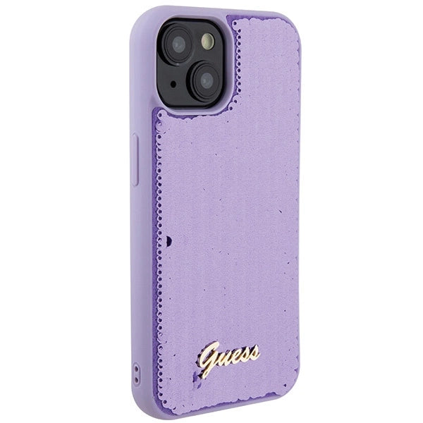 Guess Sequin Script Metallæske til iPhone 15 - lilla