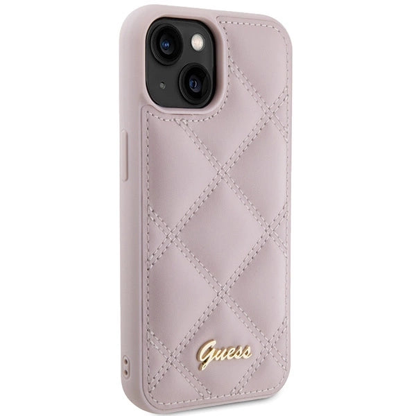 Guess Quilted Metal Logo Case til iPhone 15 - pink