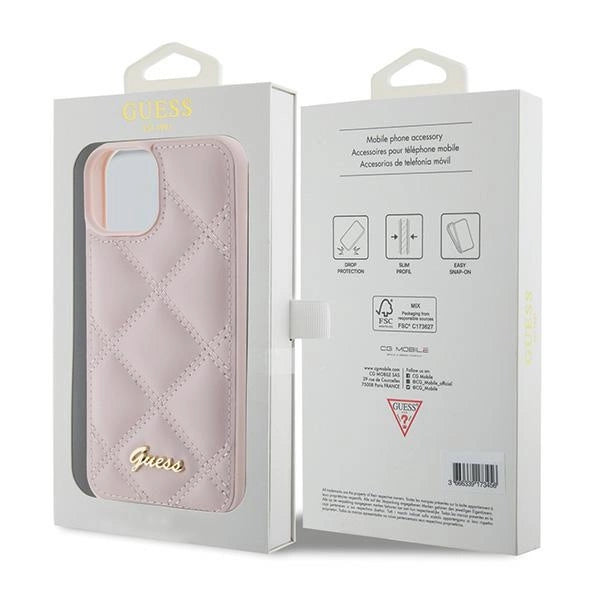 Guess Quilted Metal Logo Case til iPhone 15 - pink
