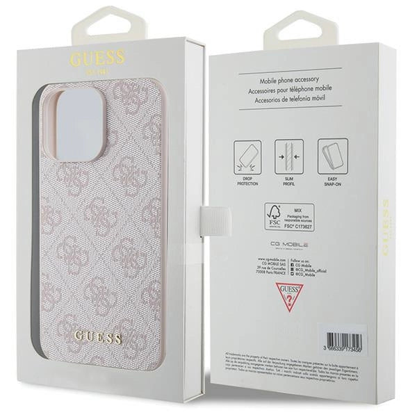 Guess 4G Metal Gold Logo-hylster til iPhone 15 Pro Max - pink