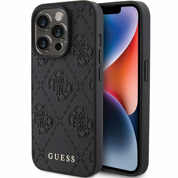Guess læder 4G Stemplet case til iPhone 15 Pro Max - sort