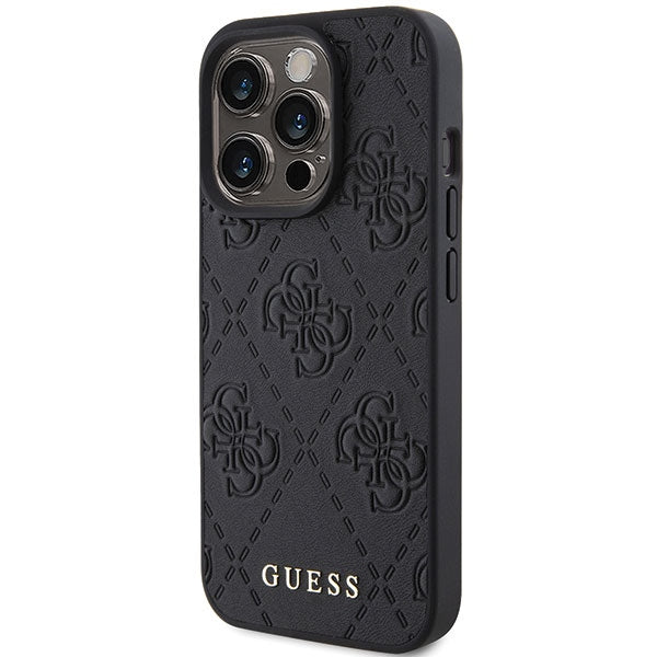 Guess læder 4G Stemplet case til iPhone 15 Pro Max - sort