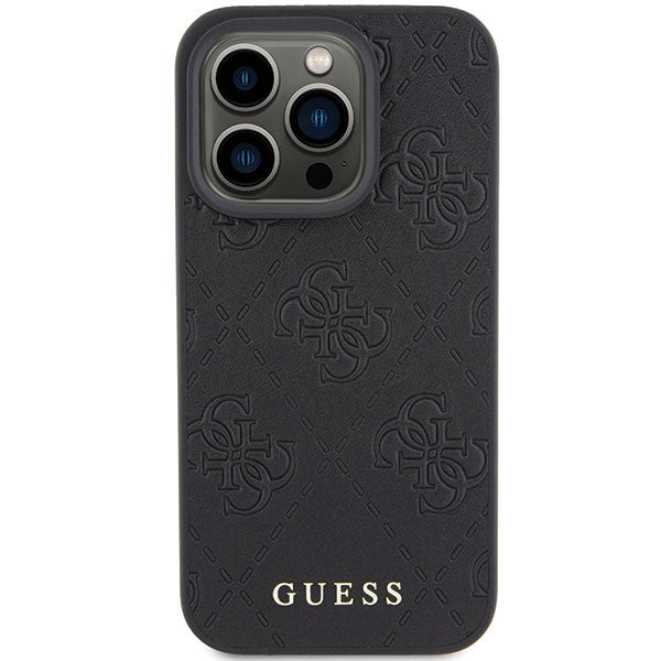 Guess læder 4G Stemplet case til iPhone 15 Pro Max - sort