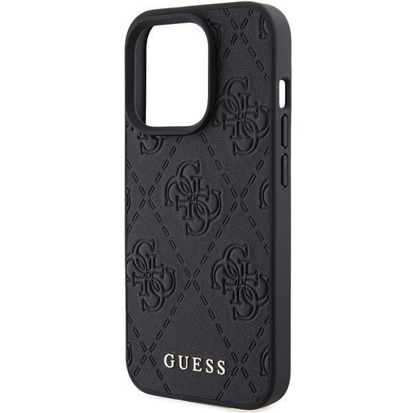 Guess læder 4G Stemplet case til iPhone 15 Pro Max - sort