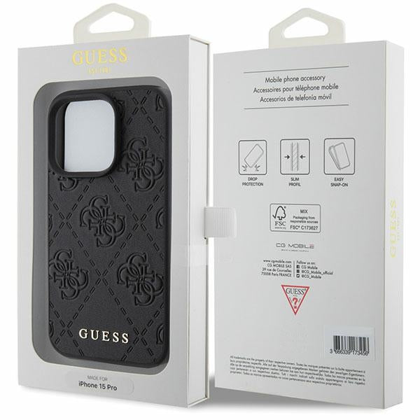 Guess læder 4G Stemplet case til iPhone 15 Pro Max - sort
