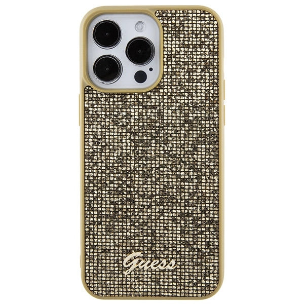 Guess Disco Metal Script-hylster til iPhone 15 Pro Max - guld