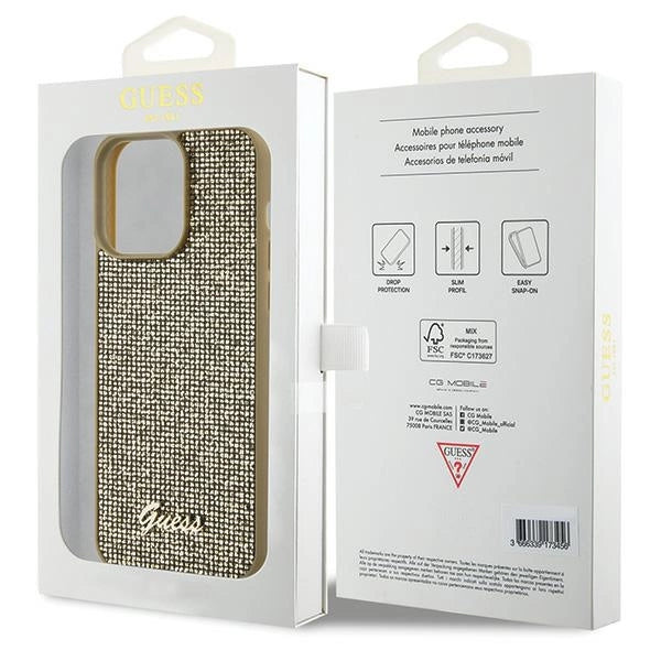 Guess Disco Metal Script-hylster til iPhone 15 Pro Max - guld