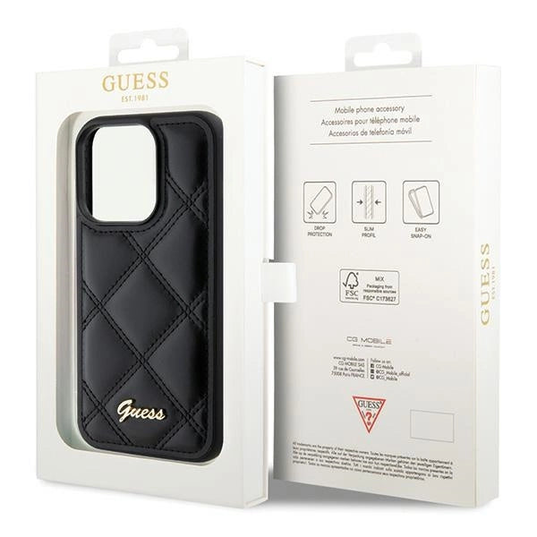 Guess Quilted Metal Logo case til iPhone 15 Pro Max - sort