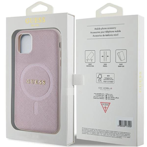 Guess GUHMN61PSAHMCP fodtøj til iPhone 11 / Xr - pink Saffiano MagSafe