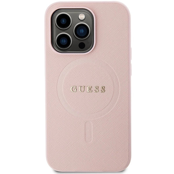 Guess GUHMP13LPSAHMCP fodtøj til iPhone 13 Pro / 13 - pink Saffiano MagSafe