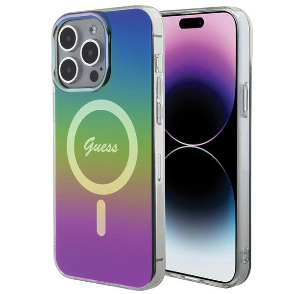 Guess IML Iridescent MagSafe-hylster til iPhone 15 Pro - sort