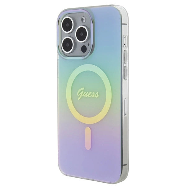 Guess IML Iridescent MagSafe-hylster til iPhone 15 Pro - turkis