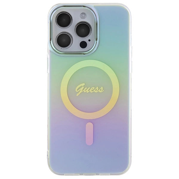 Guess IML Iridescent MagSafe-hylster til iPhone 15 Pro - turkis
