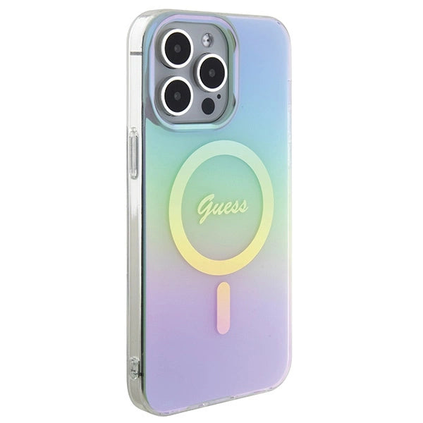 Guess IML Iridescent MagSafe-hylster til iPhone 15 Pro - turkis