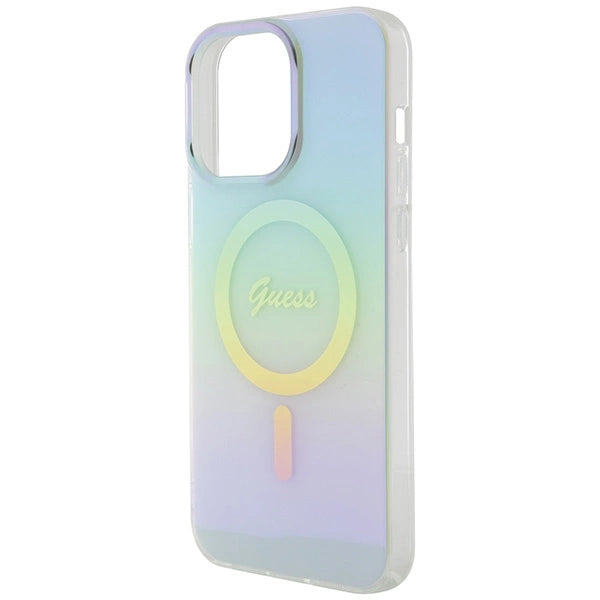 Guess IML Iridescent MagSafe-hylster til iPhone 15 Pro - turkis