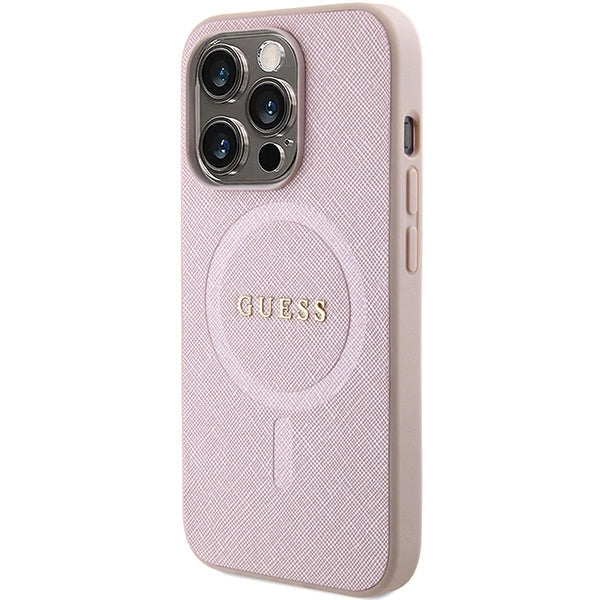 Guess Saffiano MagSafe-fodral til iPhone 15 Pro - pink