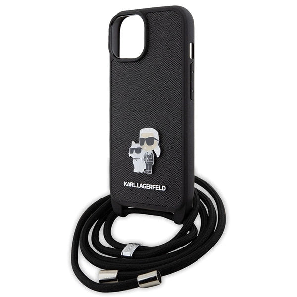 Karl Lagerfeld Crossbody Saffiano Metal Pin Karl & Choupette case for iPhone 15 - black