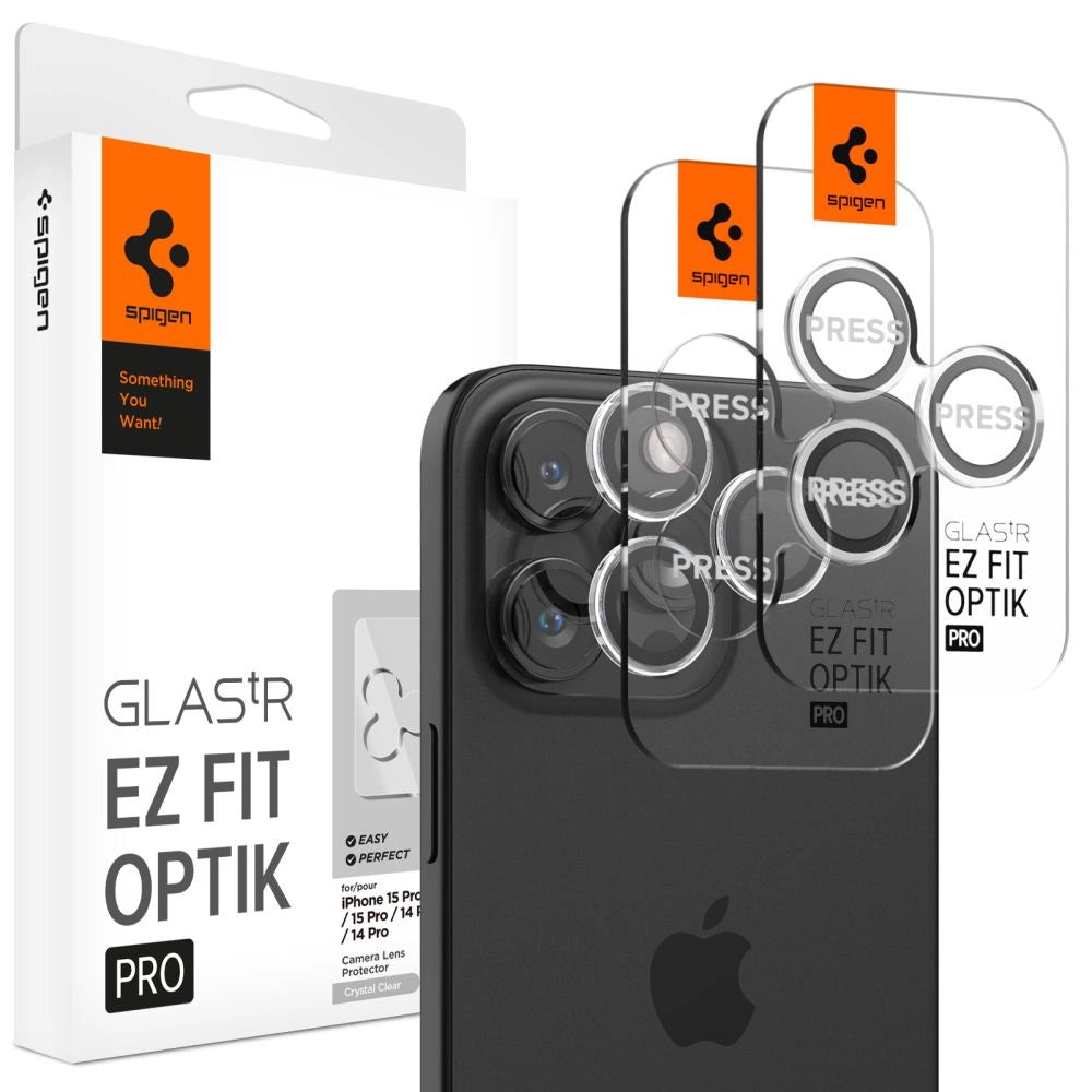 Spigen Glas.tR EZ Fit Optik Pro Camera Cover for iPhone 15 Pro / 15 Pro Max / 16 Pro / 16 Pro Max / 17 Pro / 17 Pro Max - 2 pcs.