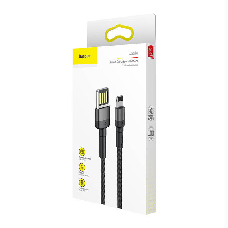 Lightning USB-kabel (reversible) Baseus Cafule 2,4A 1m (grå-sort)