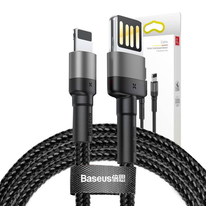 Lightning USB-kabel (reversible) Baseus Cafule 2,4A 1m (grå-sort)