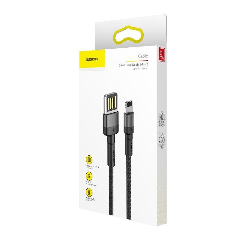 Baseus Cafule Dobbeltsidet USB-lyskablet 1,5A 2m (grå+sort)